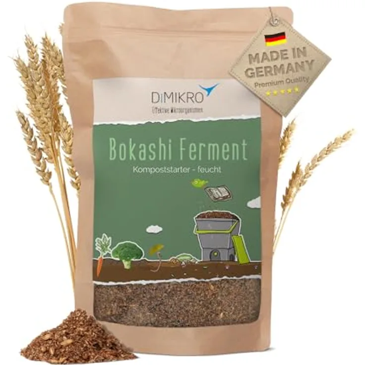 DIMIKRO Bokashi Ferment 1 Kg - Bio Fermentationshilfe für Bokashi Eimer und Kompost, natürlicher Geruchsentferner, 100% vegan, mit effektiven Mikroorganismen