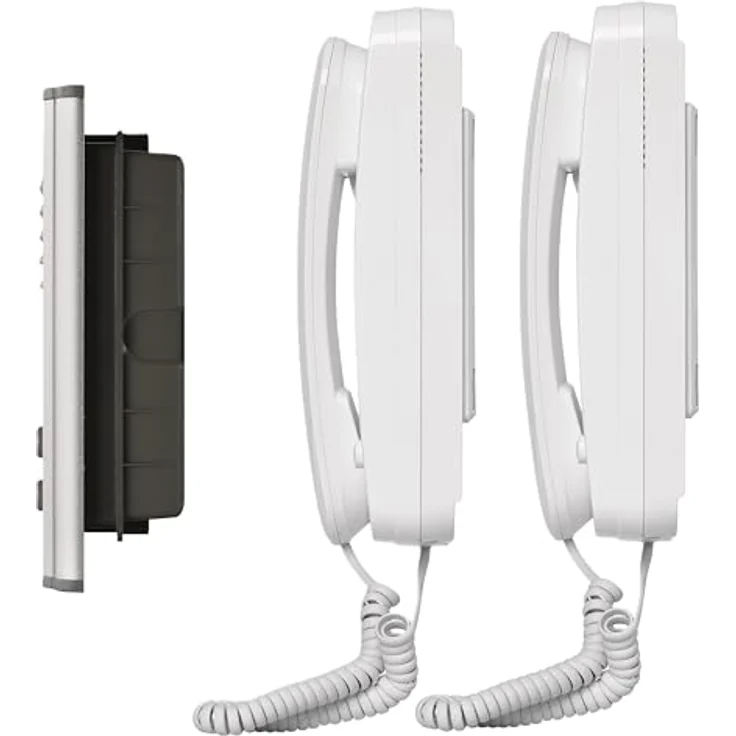 EMOS Audio-Türsprechanlage Set für Zwei Teilnehmer, Aufputzmontage, elegantes Design mit weißem Telefonhörer und grauer metallener Klingeltaste, Türöffner-Möglichkeit – Bild 3