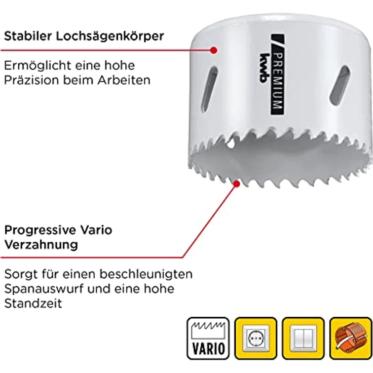 kwb Ø 64 mm Lochsäge HSS-Bi-Metall 598064 (Vario-Zahnung, 8% Cobalt, hohe Rundlaufgenauigkeit) – Bild 3