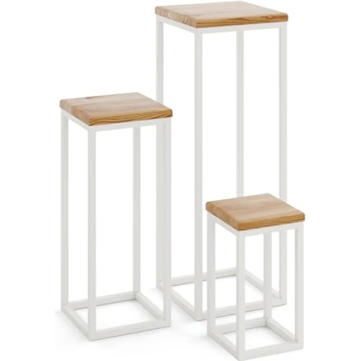 LAMO Manufaktur Blumenständer SET 30cm/50cm/70cm, Grauweiß Gestell, 100% Echtholz Massiv Platte, Rustikal – Bild 2
