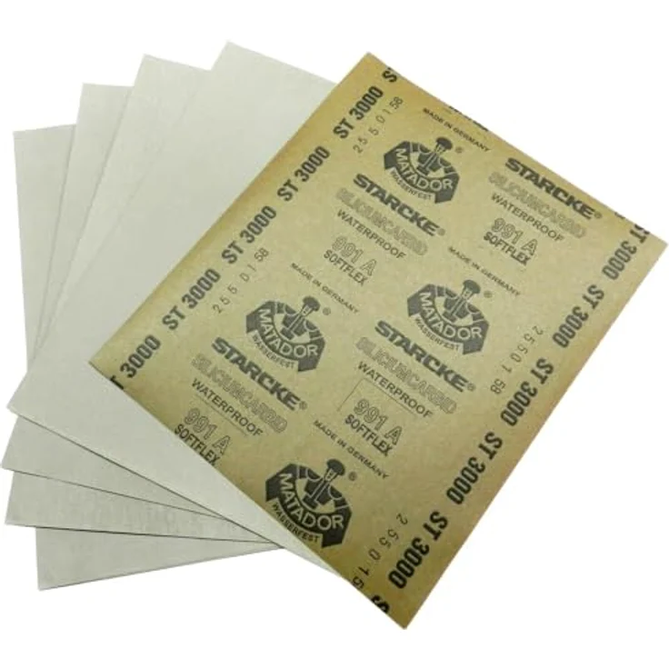 Starcke Abrasives Matador Nass- und Trockenschleifpapier, 10 Blatt, Körnung 3000 - Vielseitig einsetzbar für Schmuck, Autolackreparatur uvm. – Bild 2