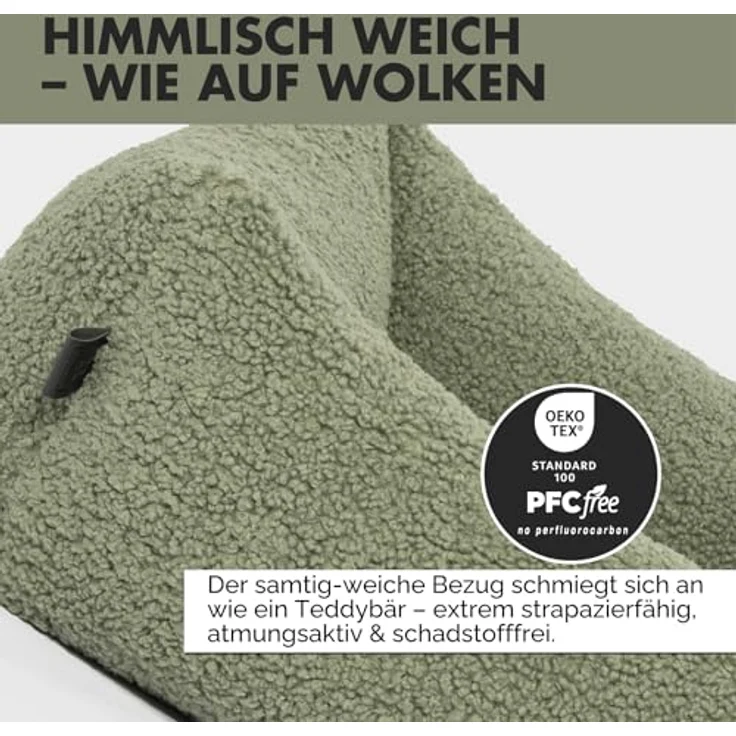 PAW WOW Sven Orthopädisches Hundebett, Teddy-Stoff, waschbar, olive, 80x60cm für kleine bis große Hunde – Bild 3