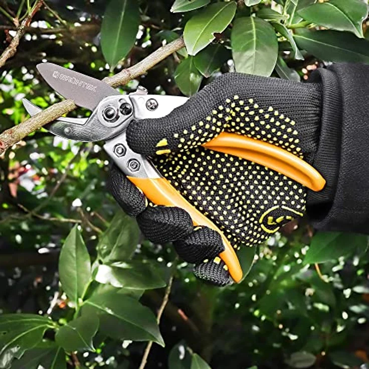 GRÜNTEK Amboss Gartenschere BUSSARD, 200 mm, Teflon-Beschichtete 50 mm SK5 Klinge, leichtgängiger Schnitt, ergonomische Griff-Form, Stoßdämpfer, hoher Comfort, Ast-Blumen Ambosschere in Grün – Bild 2