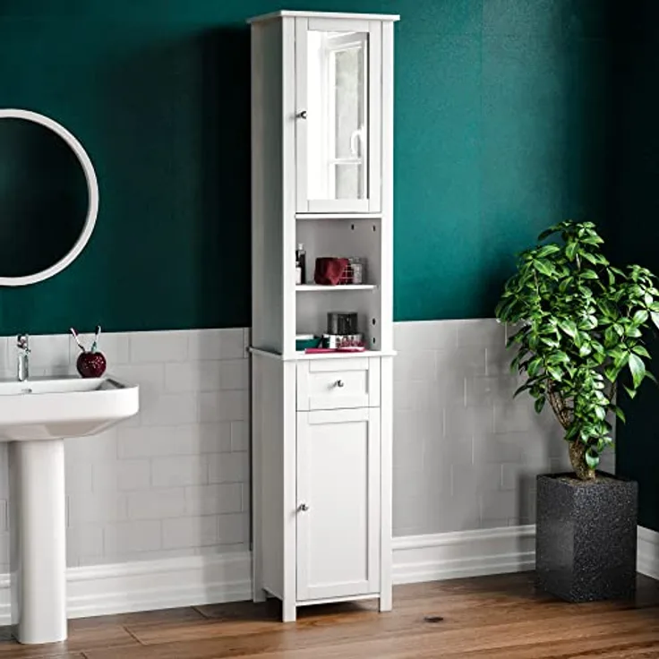 Bath Vida Milano Hoch Spiegelschrank Schrank Boden Stehend Tallboy Einheit, weiß