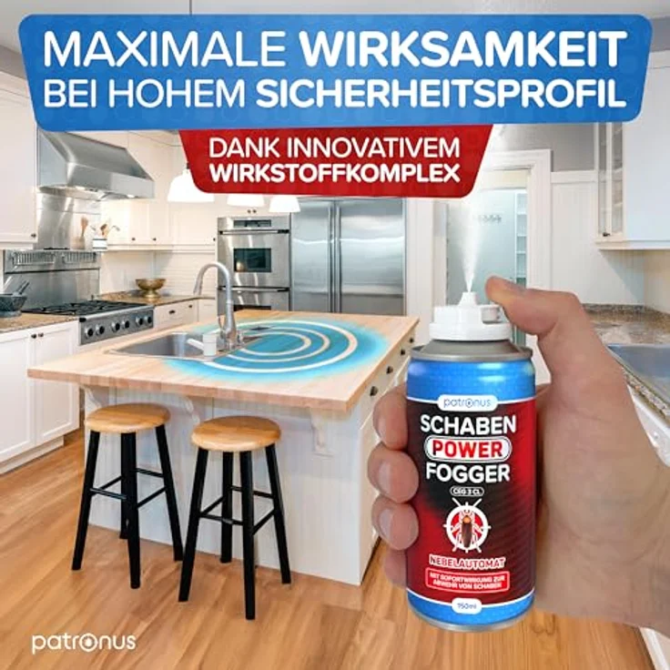 Patronus Schaben Power Fogger, 150 ml Insektenvernebler mit maximaler Sofortwirkung und fleckenfreier Anwendung – Bild 3