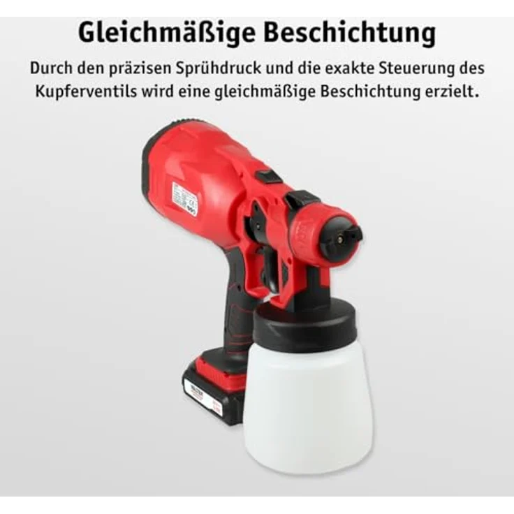 WALTER Farbsprühgerät Farbsprühsystem 20 V, 10-tlg Set mit 2 Sprühaufsätzen, 2 Behältern & Akku für DIY-Projekte – Bild 3