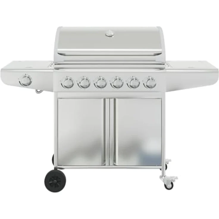 vidaXL Gasgrill mit 7 Flammen Silbern Edelstahl, großzügige Grillfläche und stabil auf Rädern – Bild 4