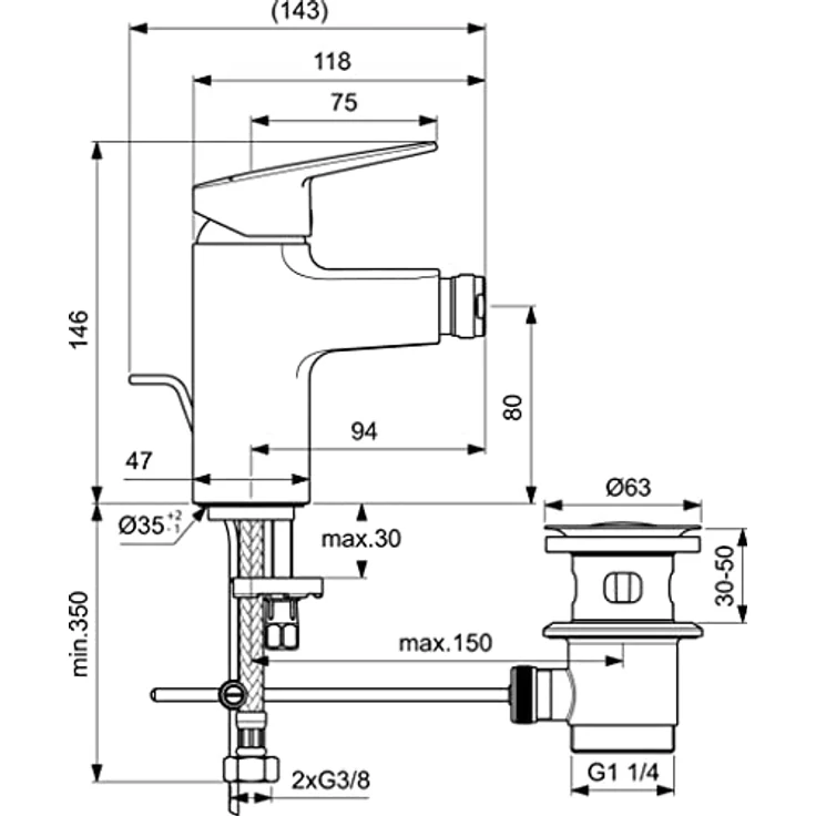 Ideal Standard Ceraplan Bidetarmatur, Chrom, wassersparend mit innovativer FirmaFlow® Kartusche und Heißwassertemperaturbegrenzer – Bild 5