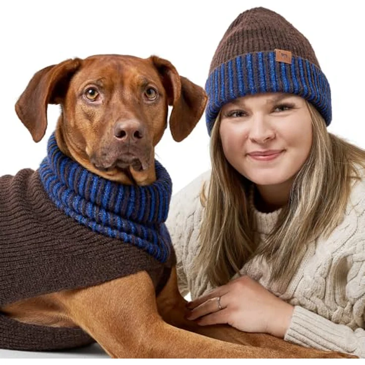 HUNTER Hundepullover Odense mit Mütze (Set) braun/blau, Größe 50 - Strickpullover mit hohem Kragen, recyceltem Polyester, waschbar 30 °C – Bild 1