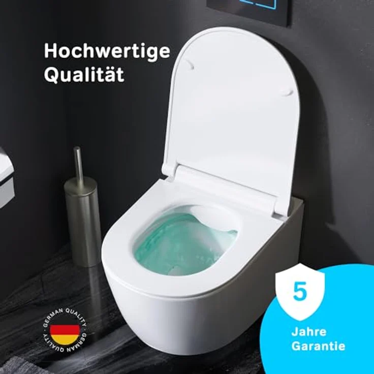 Spülrandloses Wand-WC, Toilette für Gäste-WC, Hänge-WC FlashClean aus Keramik mit Softclosing-Sitzabdeckung, WC-Sitz mit Absenkautomatik, AM.PM CXB1700SC X-Joy S – Bild 3