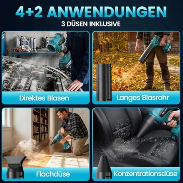 Bundviel Akku-Laubbläser, 52.000 U/min Laubgebläse mit 2 Akkus und Ladegerät – Bild 5