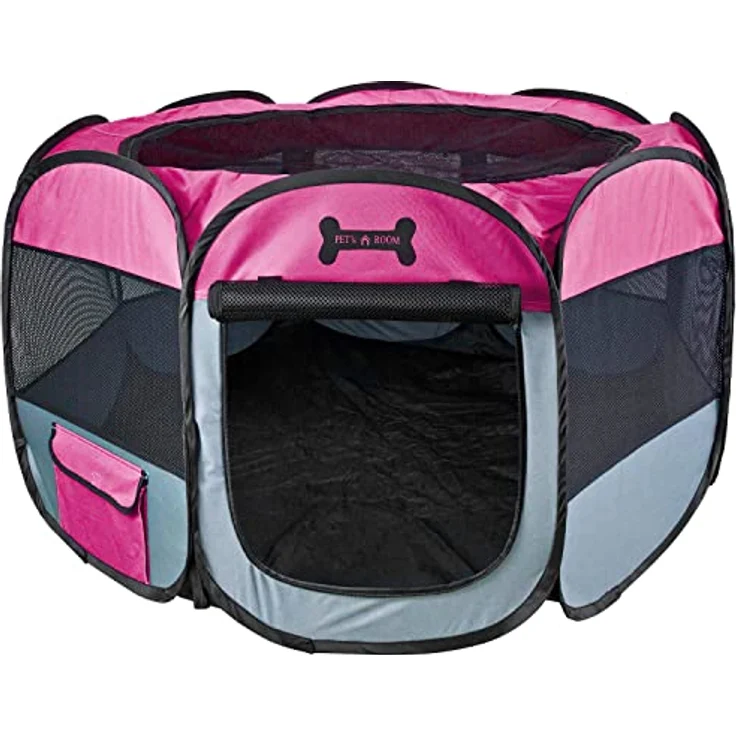 Petigi Welpenauslauf Oxford XL 115 cm faltbar Pink, achteckiger Welpenlaufstall für Hunde, Hasen, Meerschweinchen und Katzen, Innen Außen – Bild 1