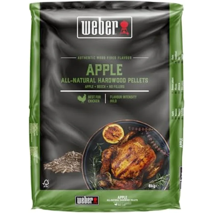 Weber Holzpellets - Apfelholz (8kg), 100% natürliche Pellets für Geflügel, Saubere Verbrennung, passend für alle Pellet Grills (3401055)