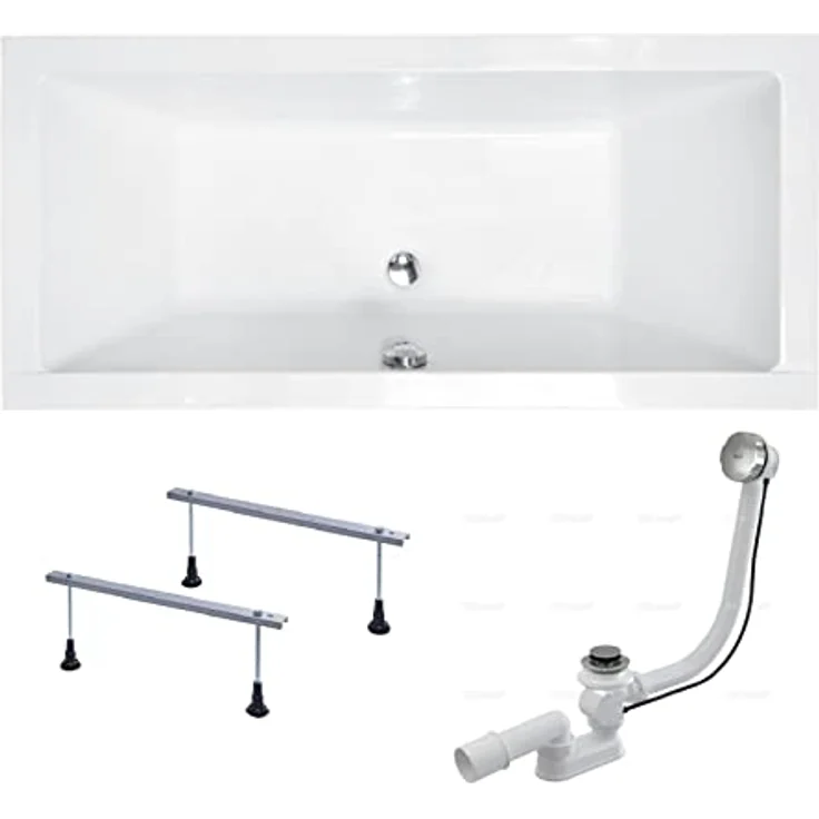 Besco BADLAND QUADRO Badewanne, Original Weiß Acryl, Rechteck 180x80 cm, Komplettset mit exklusiver Chrom Automatik Ablaufgarnitur und Füßen, Made in EU – Bild 1