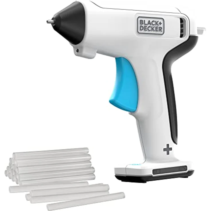 Black+Decker 3.6V Akku-Heißklebepistole BCGL115 (kabellos, für Bastel-, Deko- & Reparaturarbeiten, selbststehend, automatische Abschaltung, mit integriertem LED-Licht, inkl. USB-C Kabel & Klebestifte) – Bild 1