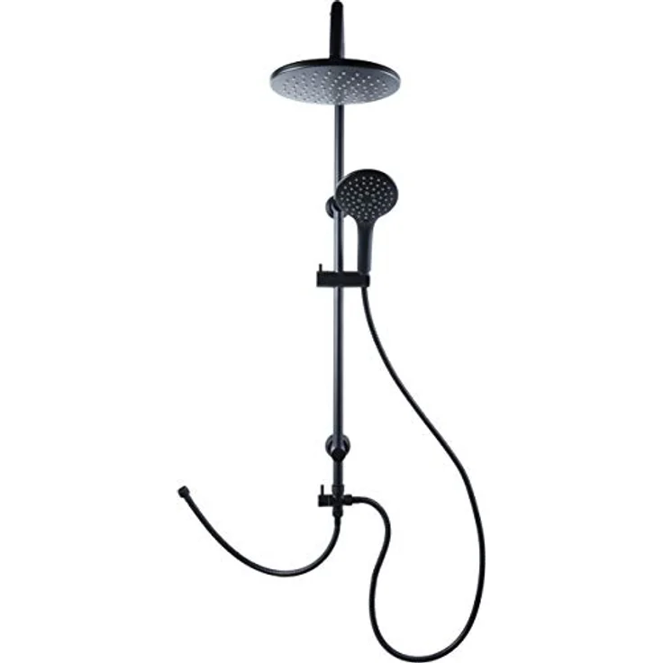 Cornat Duschsystem "Noir" - Black Edition - Runde Kopfbrause - Handbrause mit 3 Strahlarten: Normal- & Sprühstrahl - Anti-Kalk - Variabler Bohrlochabstand / Dusch-Komplettset mit Steigrohr / TECBE3302 – Bild 3