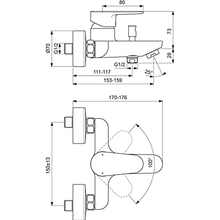 Ideal Standard Badearmatur Cerafine O Aufputz, Duscharmatur mit Silk Black Oberfläche, energie- und wassersparend, Heißwassertemperaturbegrenzer, leichte Bedienung durch LightMove Technologie – Bild 7