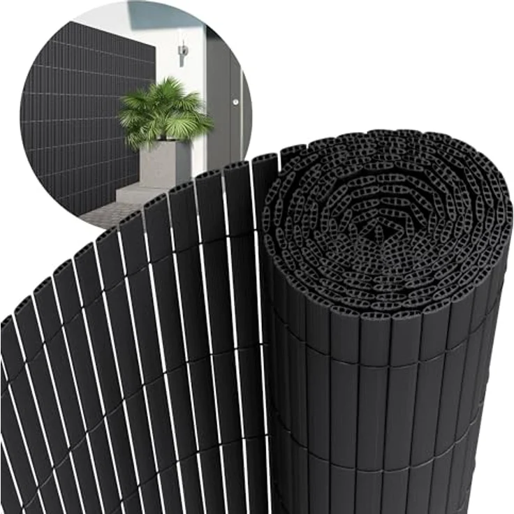 ECD Germany PVC Sichtschutzmatte 160x400 cm, Anthrazit, UV-beständig, wasserdicht, Windschutz mit 3-Gewicht-Verstärkung für Garten und Balkon – Bild 1