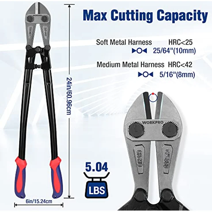 WORKPRO W017006A Bolt Cutter, Bi-Material Handle with Soft Rubber Grip, 24'', Chrome Molybdenum Steel Blade – Bild 4