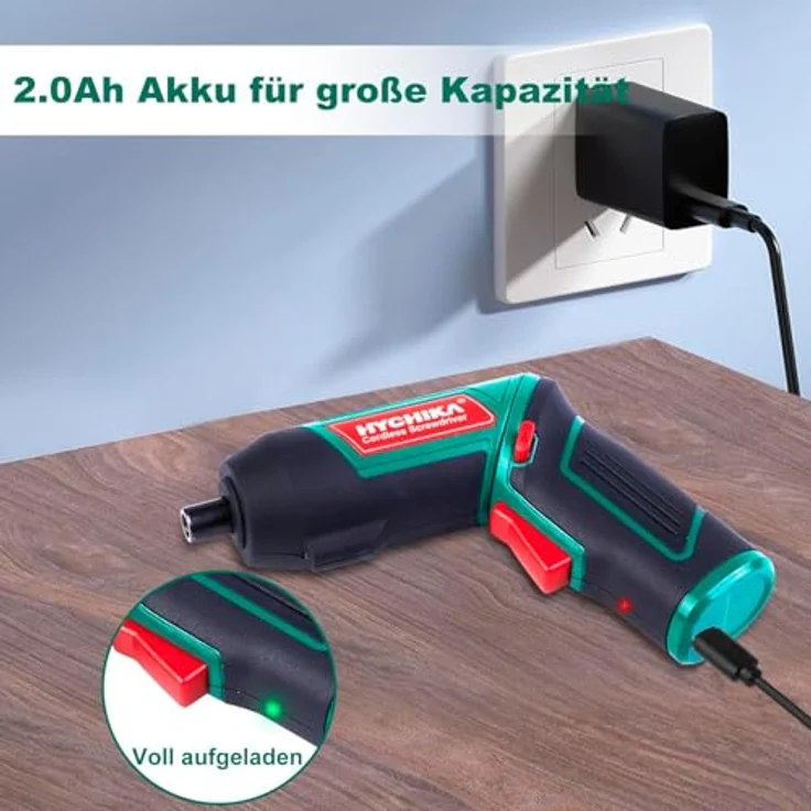 HYCHIKA Akkuschrauber, Cordless Screwdriver 3,6V mit 6Nm Drehmoment, 2000mAh Akku, 20 Zubehörteilen, LED Licht und Magnetfutter – Bild 4