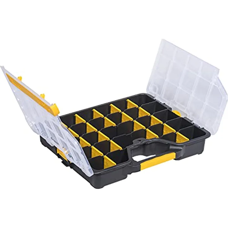 Allit 457420 Ordnungsbox"EuroPlus Basic S37/6-20" mit 6 Fächern / 20 Trennwänden, Schwarz, Gelb, Transparent