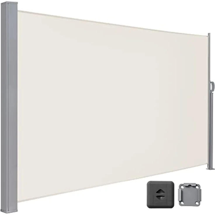 LARMNEE Seitenmarkise, ausziehbar 180 x 450 cm, rostbeständig, UV-Schutz, Blickdicht, für Balkon, Terrasse, Garten, Beige EBE1845TBP02 – Bild 1
