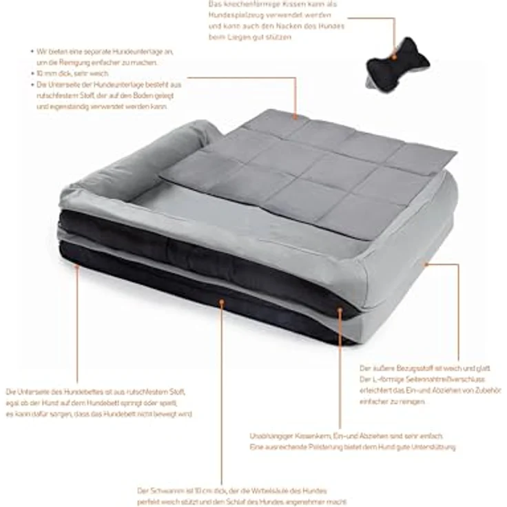 RAIKOU RAIKOU Hundematratze Hundebett gepolstertes waschbares Tierbett Hundekissen Hundesofa, grau, verschiedene Größen zur Auswahl
 - Preisvergleich – Bild 5