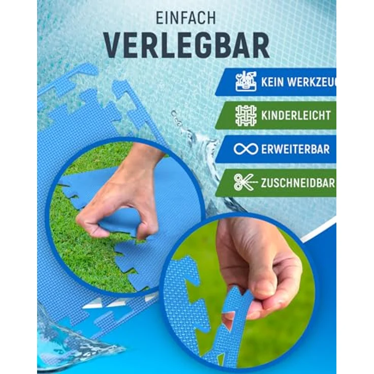 NEOLYMP Bodenschutzmatte Outdoor, zuschneidbar, EVA-Puzzlematte für Whirlpool und Planschbecken, rutschfest, wasserabweisend, 1,8 m² Set – Bild 6