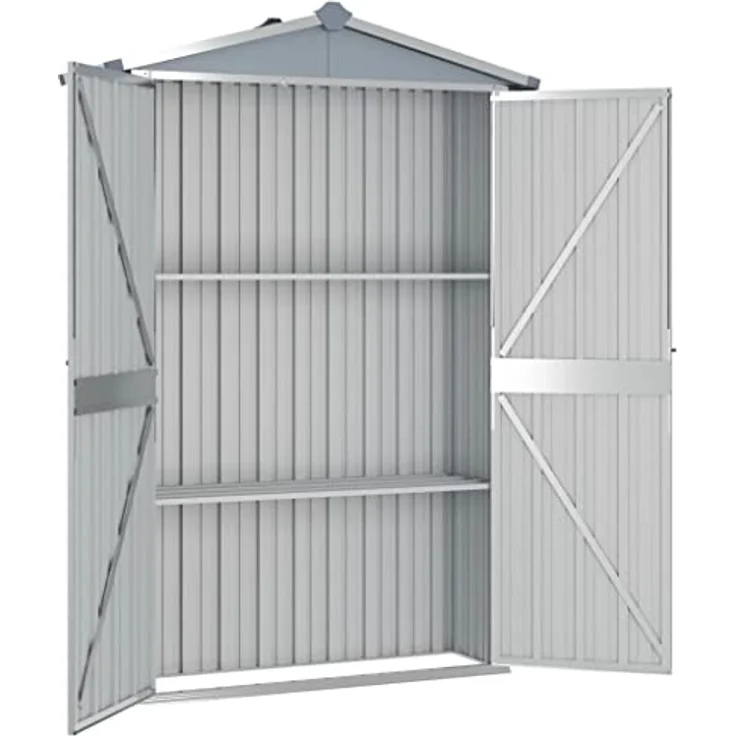 vidaXL Gerätehaus Ohne Boden Geräteschuppen Gartenhaus Geräteschrank Gartenschrank Schuppen Garten Grau 116x45x175cm Verzinkter Stahl – Bild 3