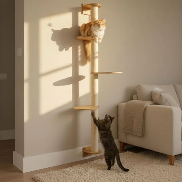 EYEPOWER Wandkratzbaum Luna, 175 cm mit 3 Plateaus aus Massivholz, stabile Wandmontage, 100% Sisal, ideal für Katzen zum Klettern und Kratzen – Bild 2