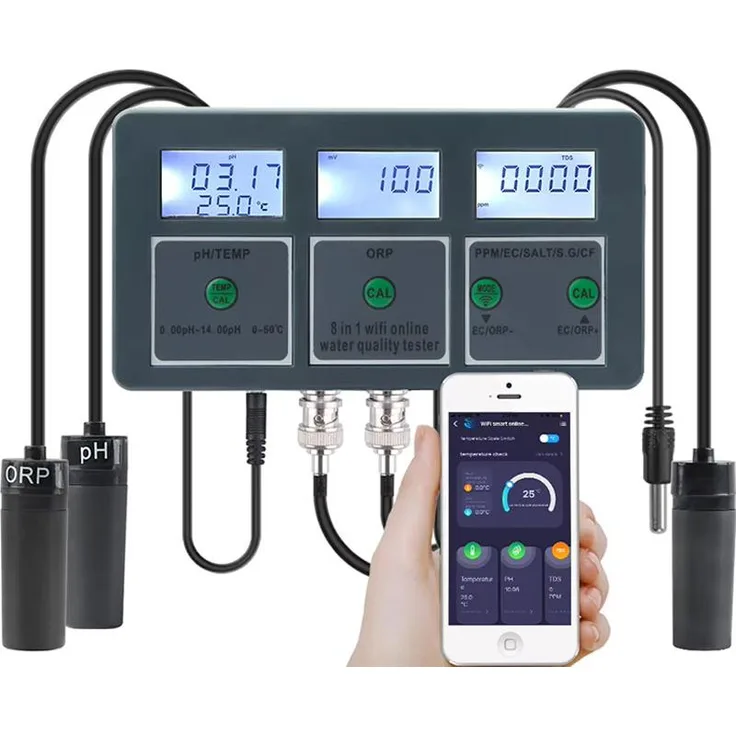 INSMA 8-in-1 Tuya WiFi Wasserqualitätsmessgerät, pH EC ORP TDS Salzgehalt Temperatur Monitor mit Datenlogger für Aquarium, Pool, Hydroponik, EU-Stecker