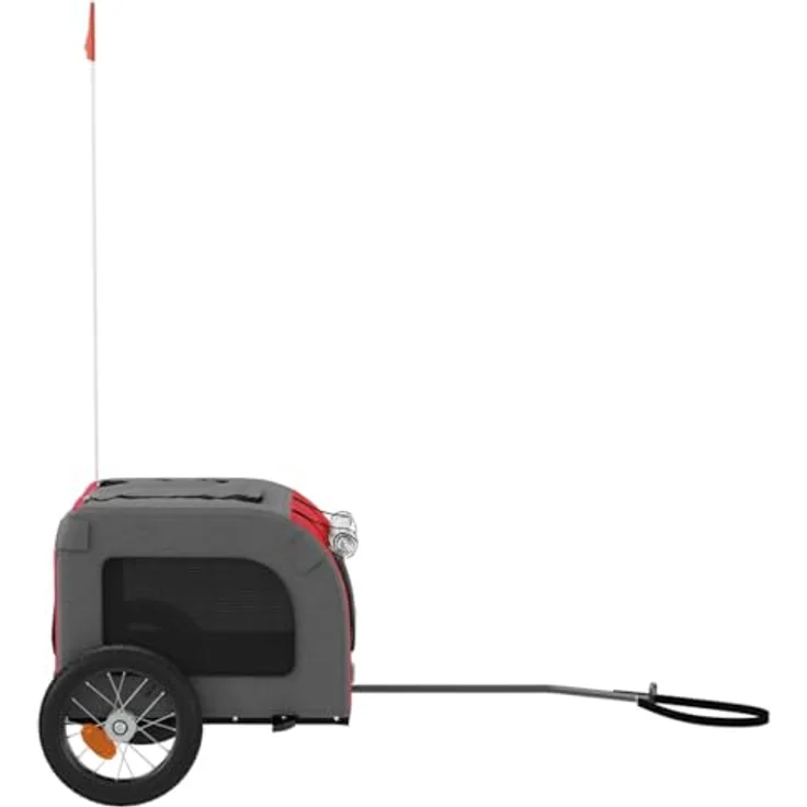 vidaXL Hunde-Transportbox Fahrradanhänger, rot und grau, Oxford-Gewebe, Eisen, 124 x 53 x 53 cm, max. Belastbarkeit 30 kg – Bild 7