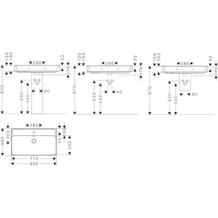hansgrohe Xanuia Q Waschtisch, wandhängend, mit Hahnloch und Überlauf, 800x480mm, weiß, 60225450 – Bild 2