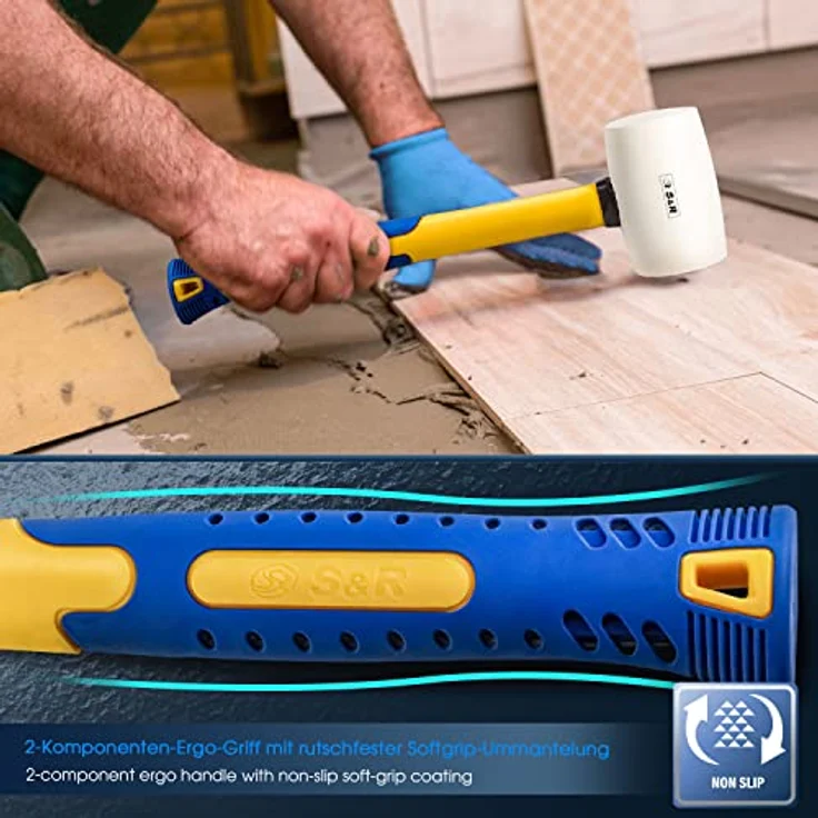 S&R Gummihammer weiß 65 mm, 680 Gr, mit rutschfestem Fiberglasstiel – Bild 5