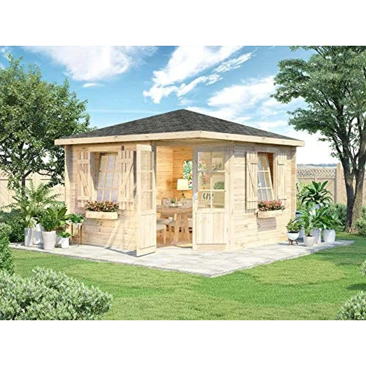 Alpholz 5-Eck Gartenhaus Monica Royal aus Massiv-Holz, Blockbohlenhaus mit 40 mm Wandstärke, Holzhaus mit Imprägnierung (pinie) | Garten Laube 350 x 350 cm | Spitzdach - Preisvergleich