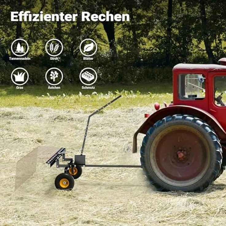 Wiltec Rasentraktor Rechen mit 148 cm Arbeitsbreite, Rasenlüfter und Vertikutierer, für Aufsitzmäher, ATV und UTV, schwarz – Bild 4