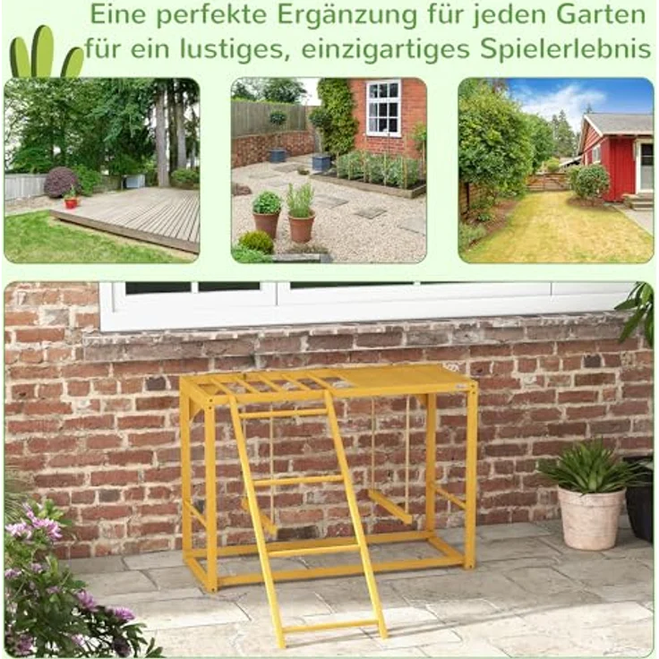 PawHut Hühnerstall Spielplatz mit Schaukeln und Leiter, Naturholz, für 3-4 Hühner, 100x110x70 cm, gelb – Bild 4