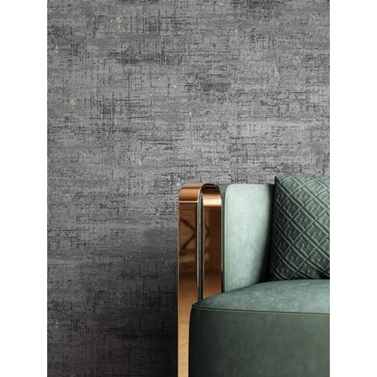 Newroom Vliestapete Betonoptik Schwarz, Industrial Used Look mit Metallic Glanz, 10,05 m x 0,53 m, hochwaschbeständig und lichtbeständig – Bild 4