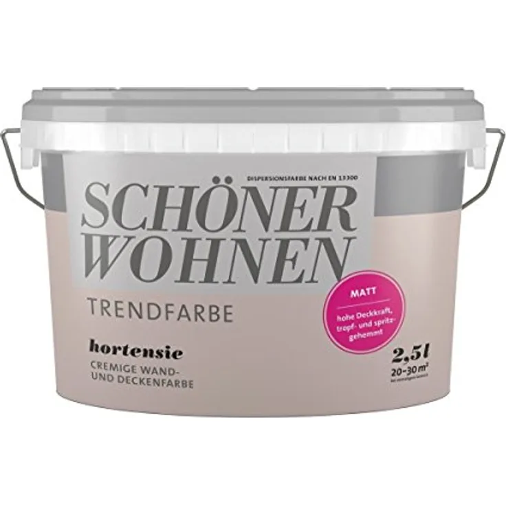 SCHÖNER WOHNEN FARBE Wand- und Deckenfarbe Hortensie, 2,5 L, Lösemittelfrei, Tropf- und spritzgehemmt, Hochdeckend