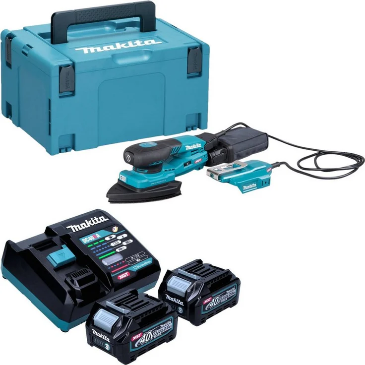 Makita BO 006 CGD201, Exzenterschleifer mit 40 V max., 100 x 150 mm, inkl. 2x 2,5 Ah Akku, Lader und Makpac