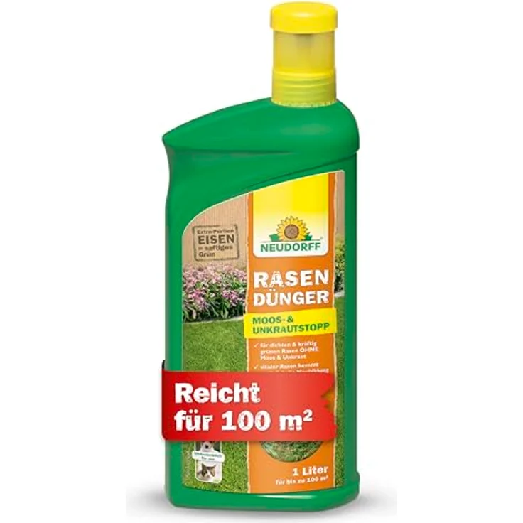 Neudorff Rasendünger Moos-&UnkrautStopp, 1 l, einfache Spritzanwendung ohne Streuwagen – Bild 1