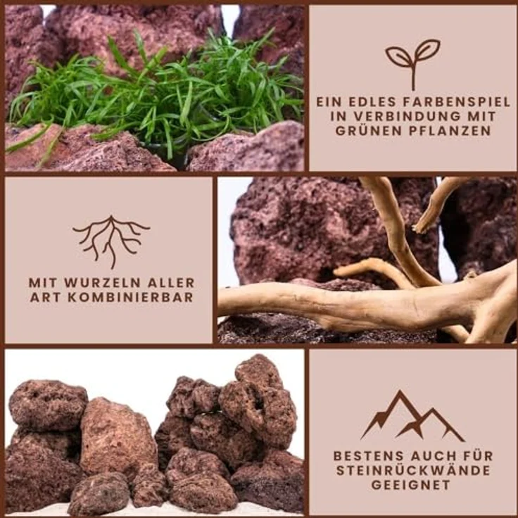 AquaOne Aquarium Steine Rote Lavasteine I Natursteine Lava 25kg Mix Größe M-XL I Aquascaping Gestein für Tank I Lavagestein Dekoration Aquascape Deko – Bild 3