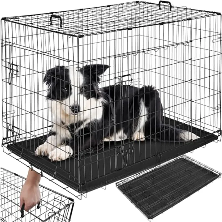 tectake® Hundekäfig, Hundegitter Box, Dog Kennel faltbar mit XXL Türen und abgerundeten Kanten, stabil und einfach zu reinigen - 108 x 71 x 76 cm