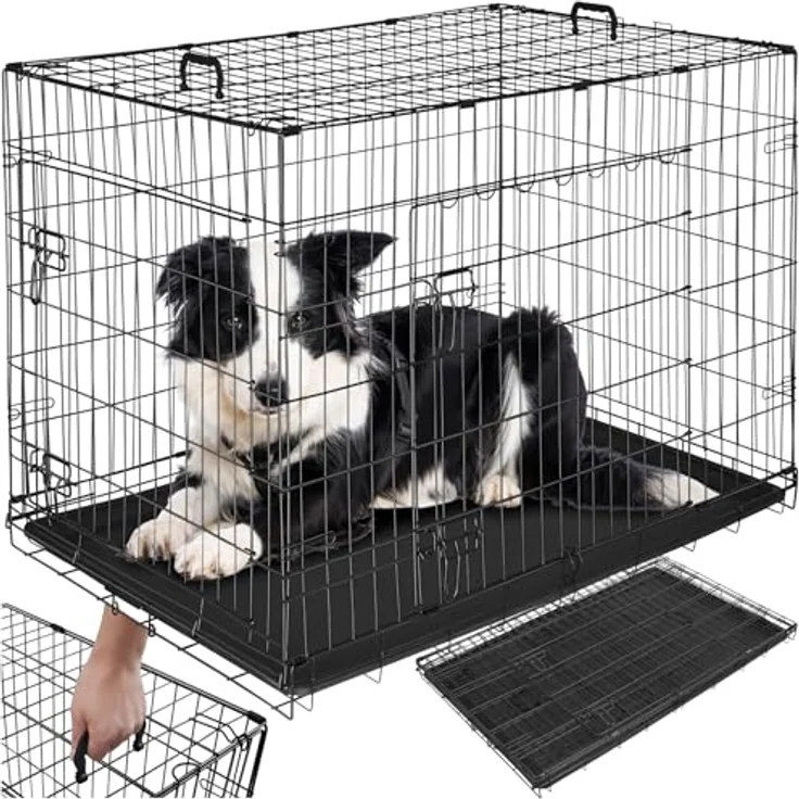 tectake® Hundekäfig, Hundegitter Box, Dog Kennel faltbar mit XXL Türen und abgerundeten Kanten, stabil und einfach zu reinigen - 108 x 71 x 76 cm – Bild 1