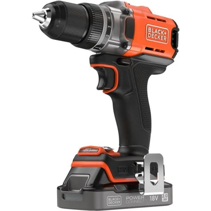 Black & Decker Akku-Bohrschrauber BCD382D2XK, 18V, 2x2Ah, 45 Nm Drehmoment, ergonomisches Design, Staubabsaugung