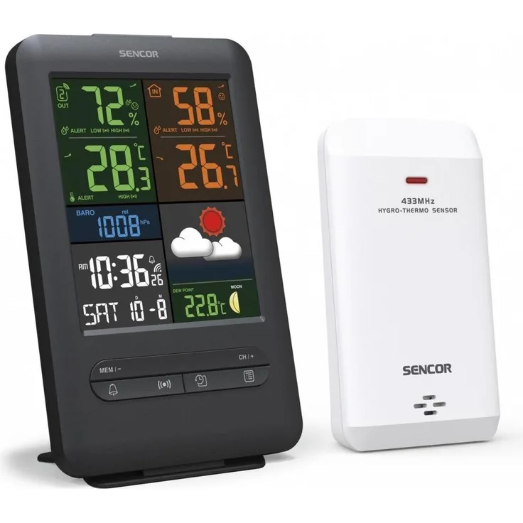 Sencor Wetterstation SWS 7300, digitale Wetterstation mit 5,4-Zoll-Display, Temperatur- und Luftfeuchtigkeitsmessung, Wettervorhersage, schwarz