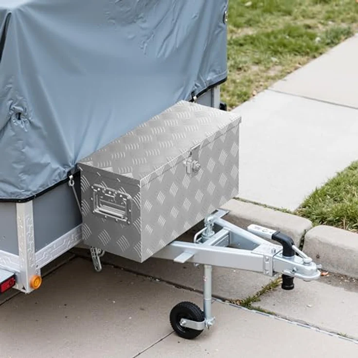XPOtool Alu Kiste 60x25x30 cm, verschließbare Werkzeugbox aus Aluminium Riffelblech mit Deckelüberstand, inklusive 2 Schlüsseln, witterungsbeständig und stabil – Bild 2