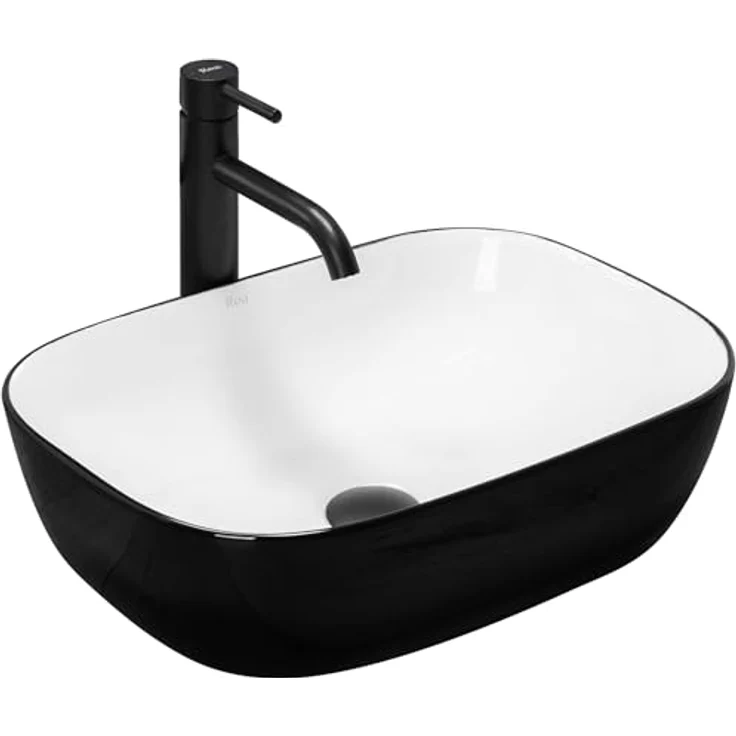 Rea Waschbecken Aufsatzwaschbecken Keramik Rechteckig Schwarz Weiß, 33x46 cm für Badezimmer – Bild 1
