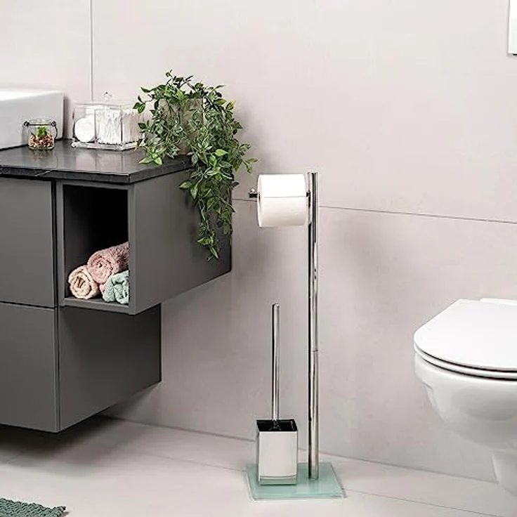 bremermann WC-Ständer, WC-Garnitur, WC-Bürste, Edelstahl rostfrei, Sicherheitsglas (weiß) – Bild 2