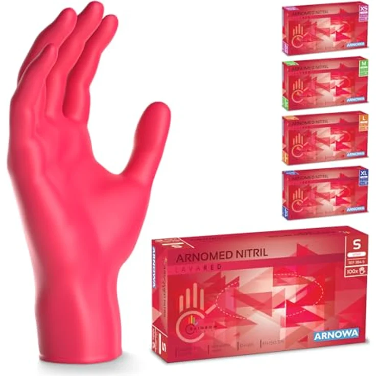 ARNOMED Einweghandschuhe Rot, 500 Stück, Nitril, puderfrei, in S, M, L, XL, latexfrei, lebensmittelecht, hoher Schutzstandard EN 455 & EN 374 – Bild 1